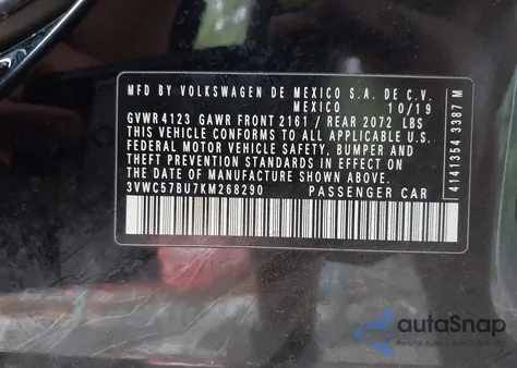 2019 Volkswagen Jetta 1.4T R-Line/1.4T S/1.4T Se from USA, damaged, VIN 3VWC57BU7KM268290